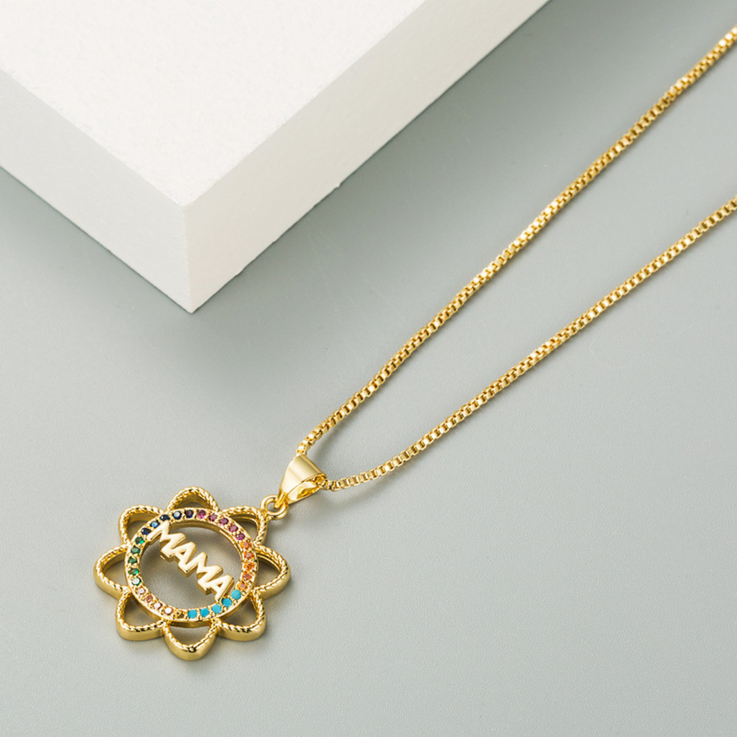 Gold Statement Mom Pendant Necklace