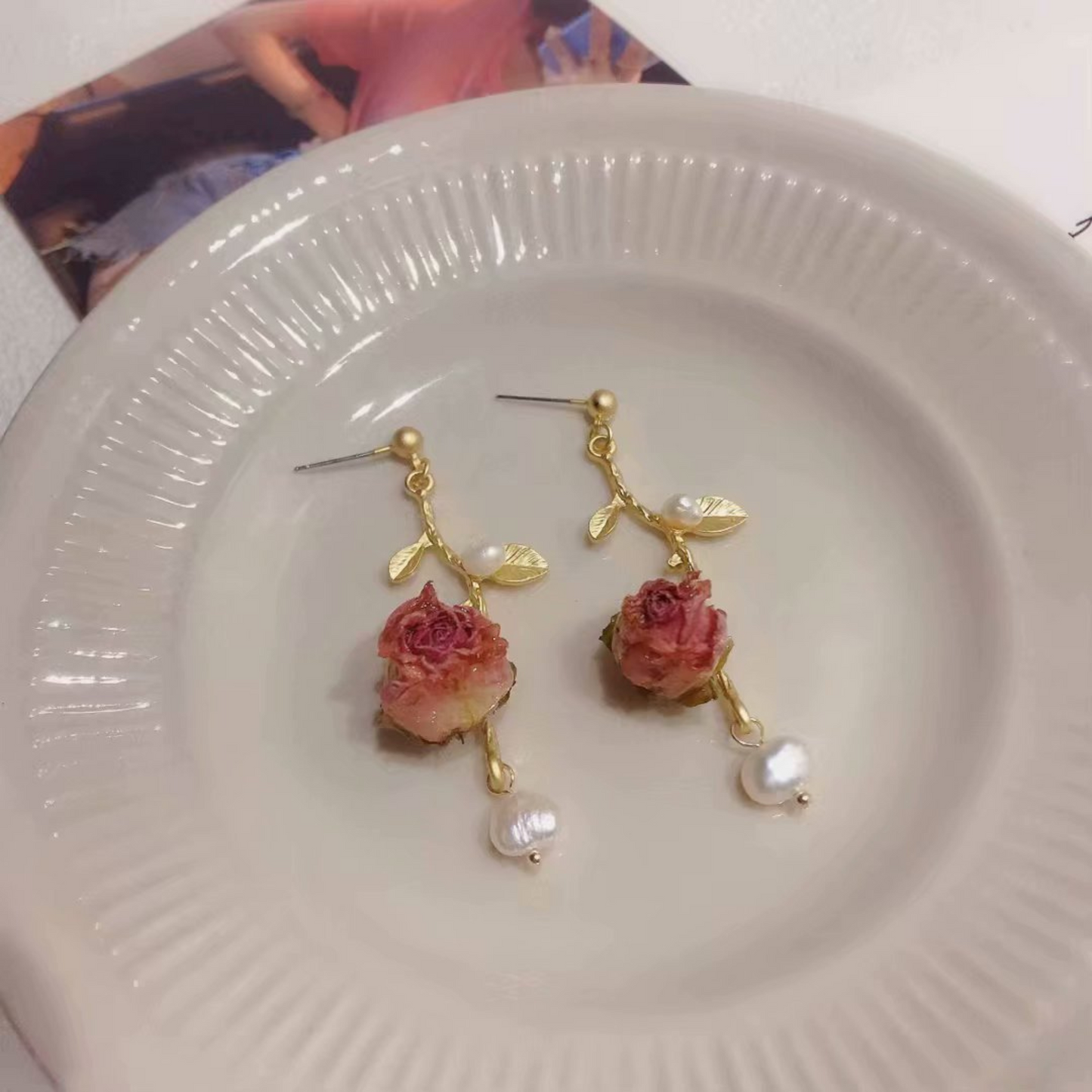 Freshwater Pearl and Flower Drop Earrings for Women