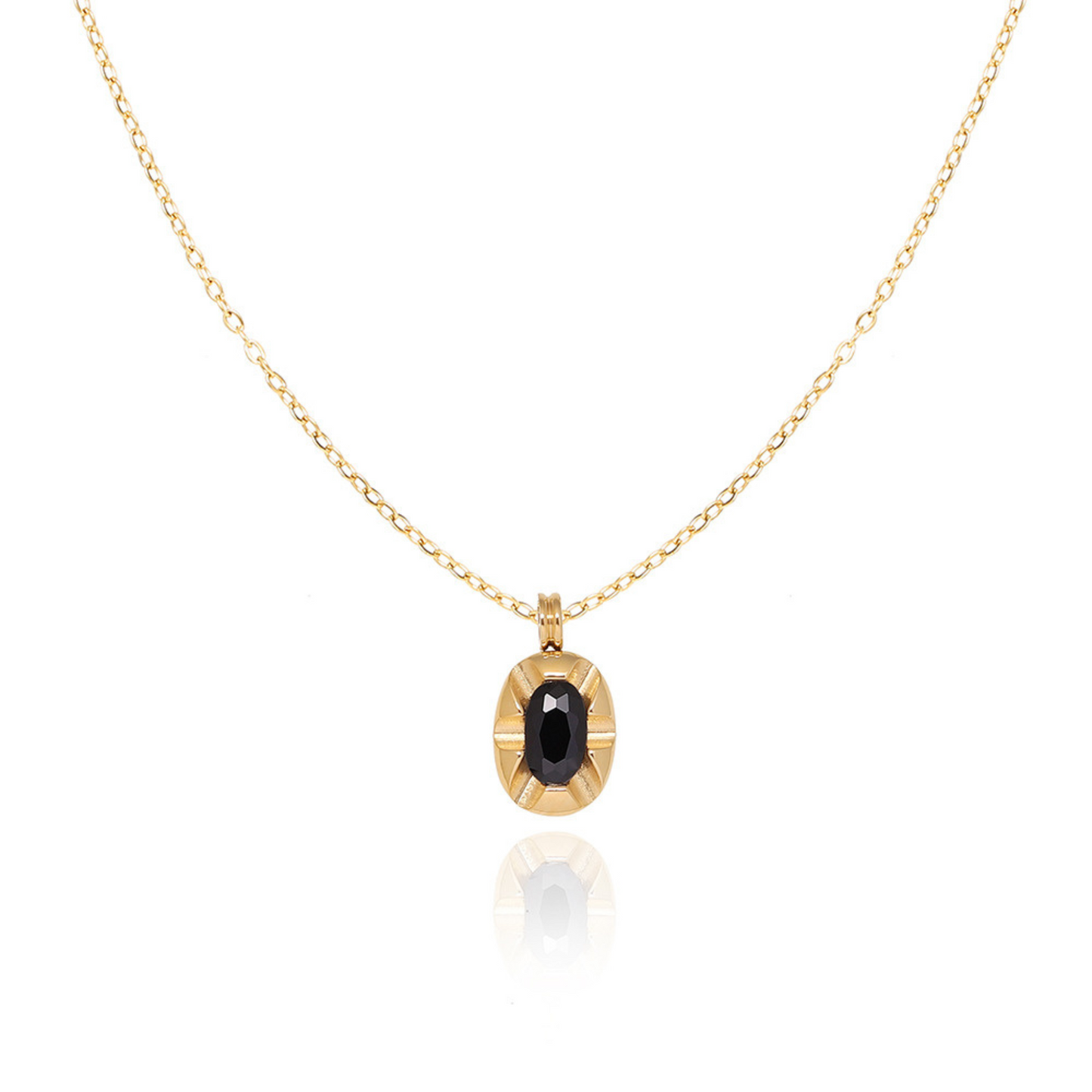 Vintage Black Gemstone Pendant Necklace for Women