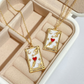 Gold Red Heart and Tarot Card Pendant Necklace for Women