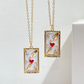 Gold Red Heart and Tarot Card Pendant Necklace for Women