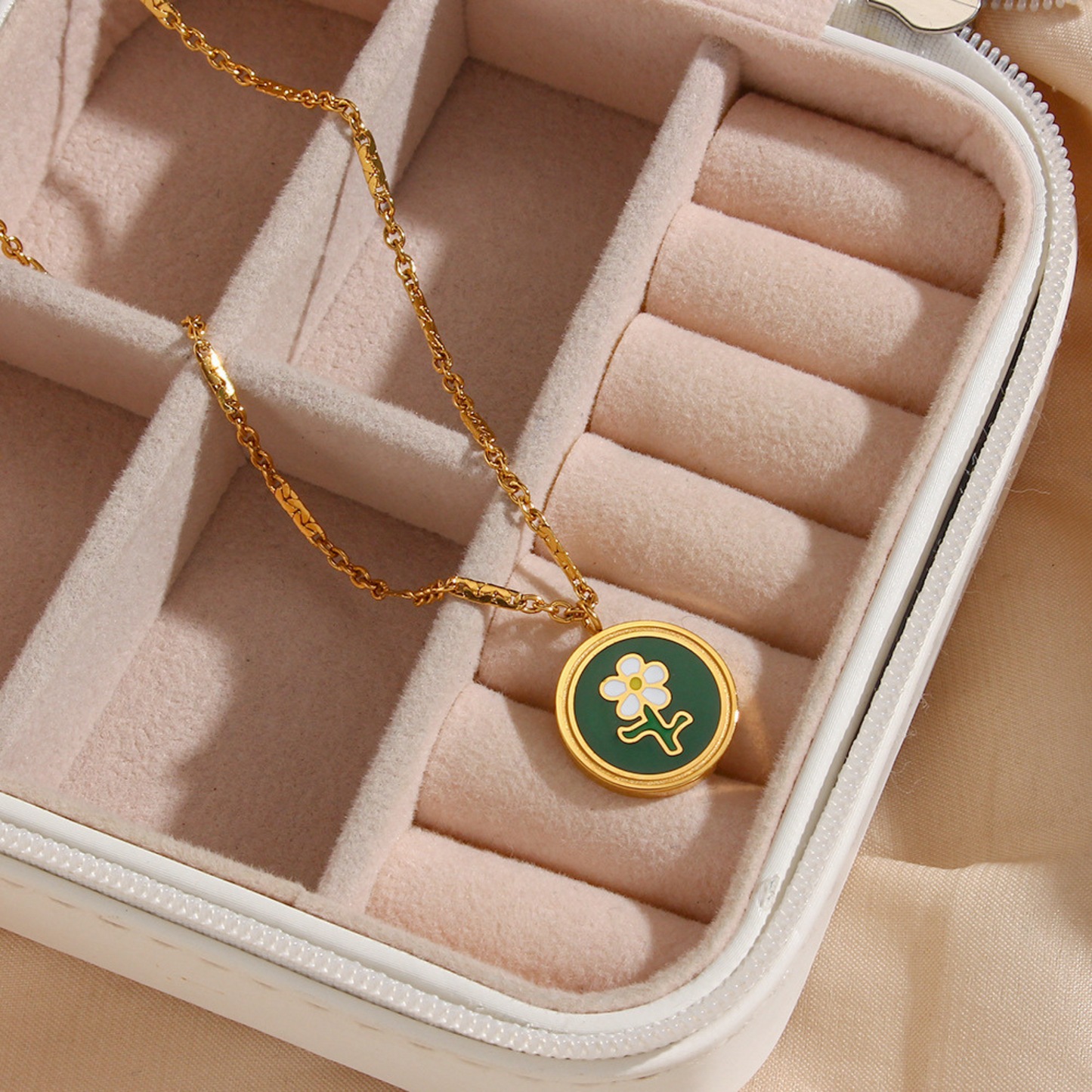 Statement Flower Green Coin Pendant Necklace for Women