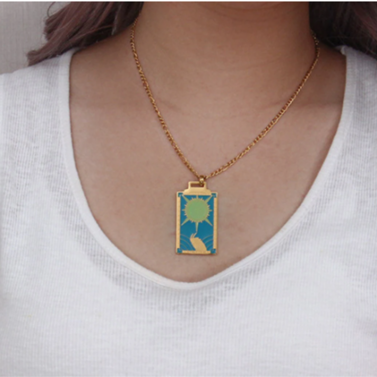 Painted Tarot Card Pendant Necklace for Women