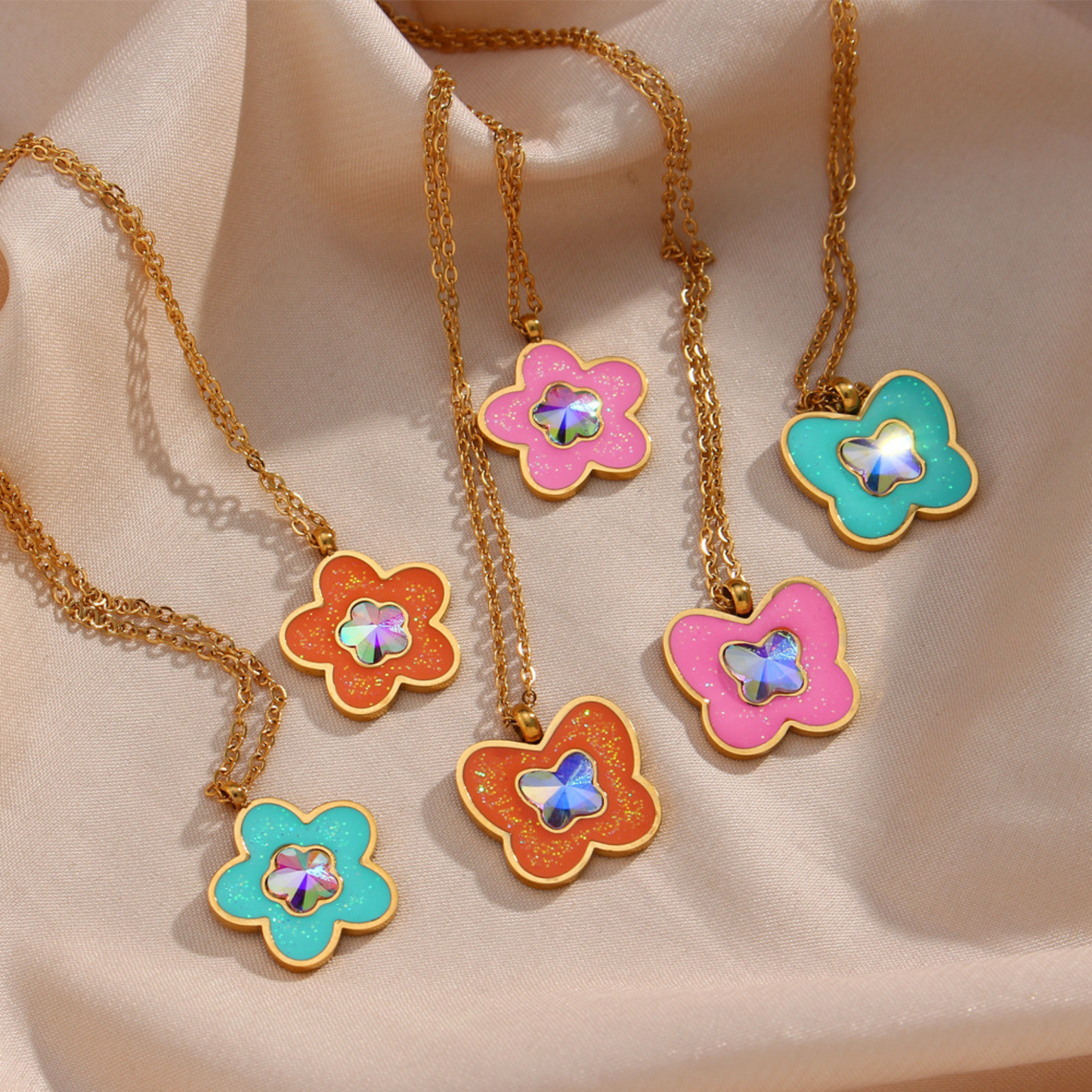 Vintage Colorful Flower Pendant Necklaces for Women