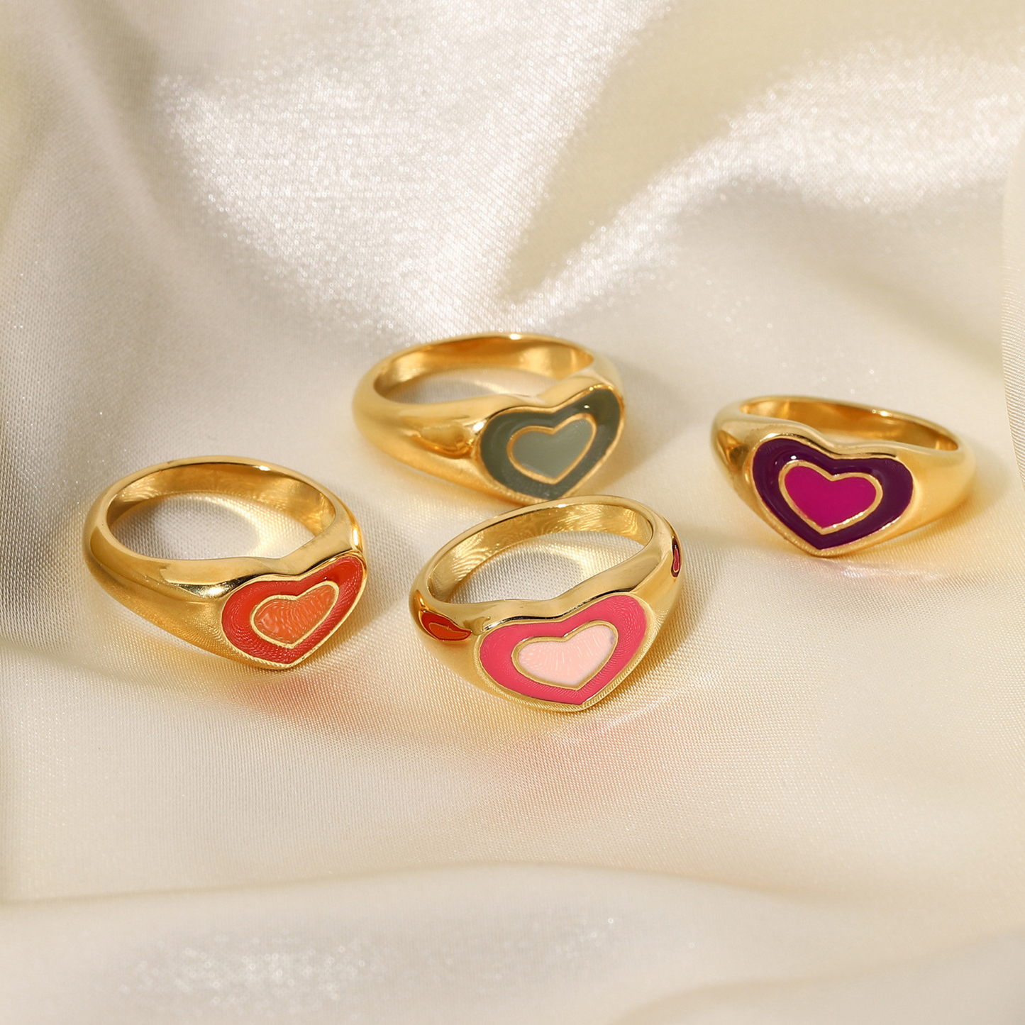 Statement Gold Heart Signet Rings for Women