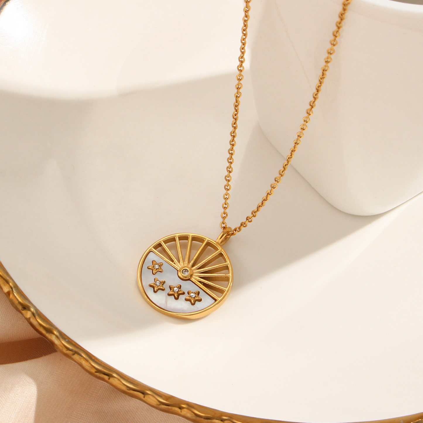 Minimalist Celestial Coin Pendant Necklace for Women