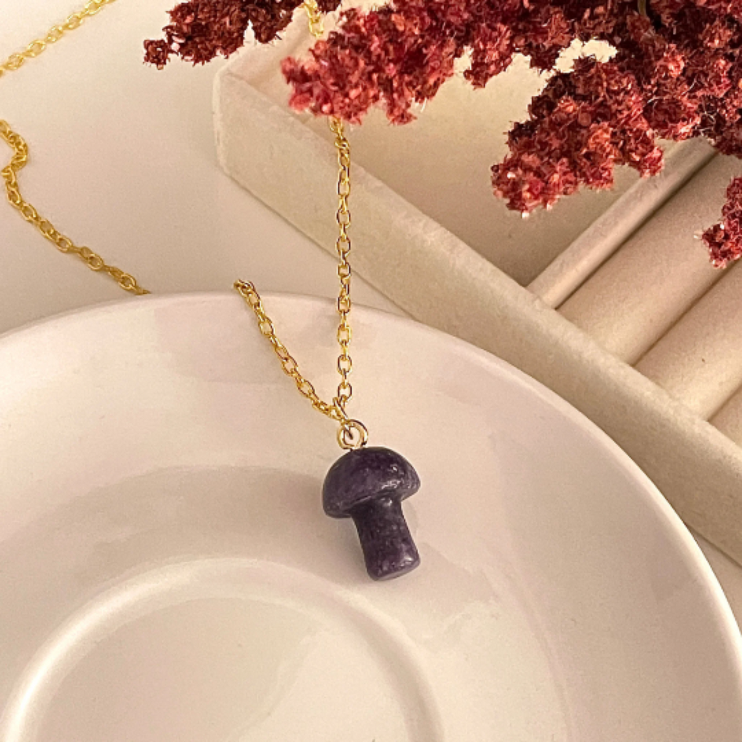 Handmade Crystal Mushroom Pendant Necklace for Women