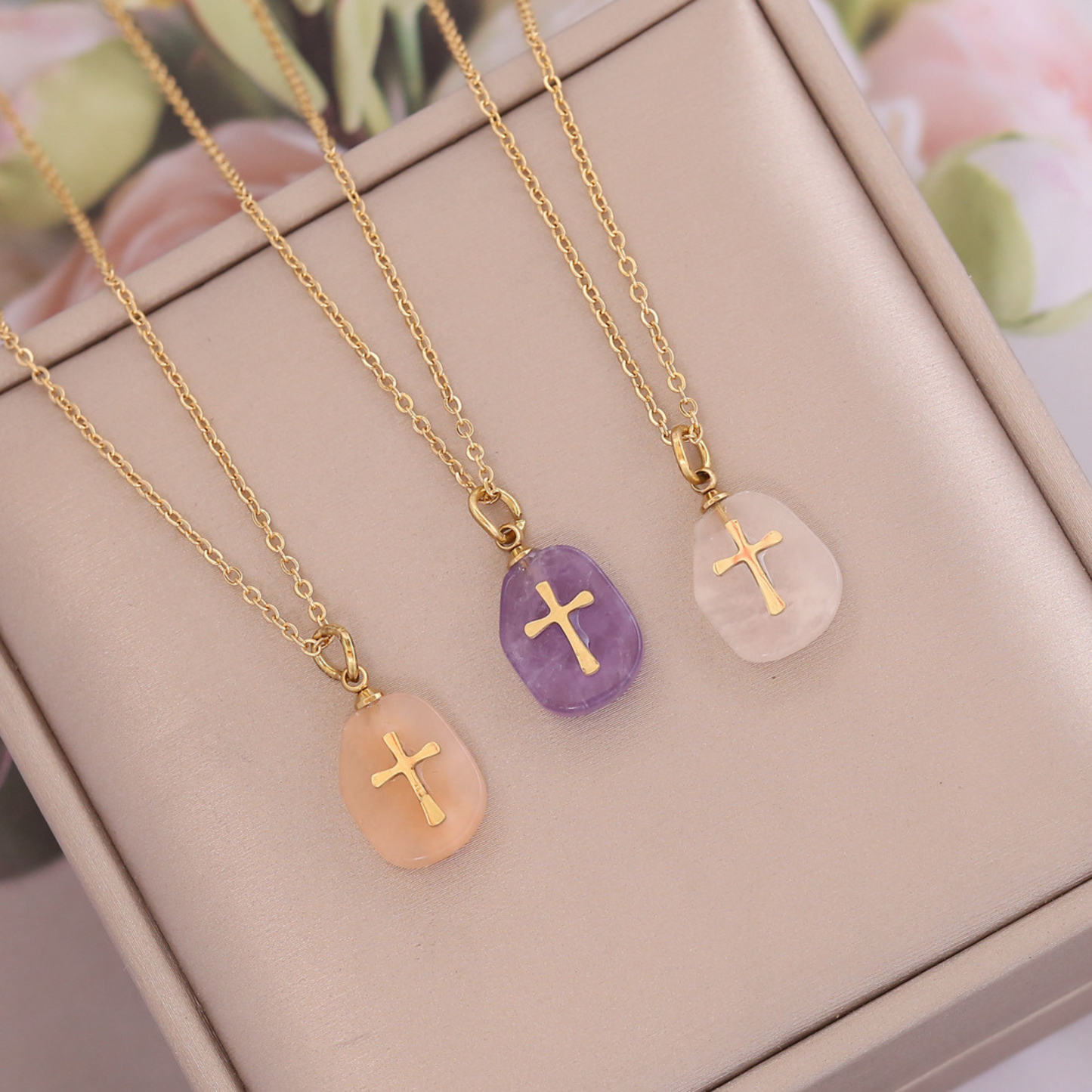 Statement Cross Gemstone Pendant Necklaces for Women