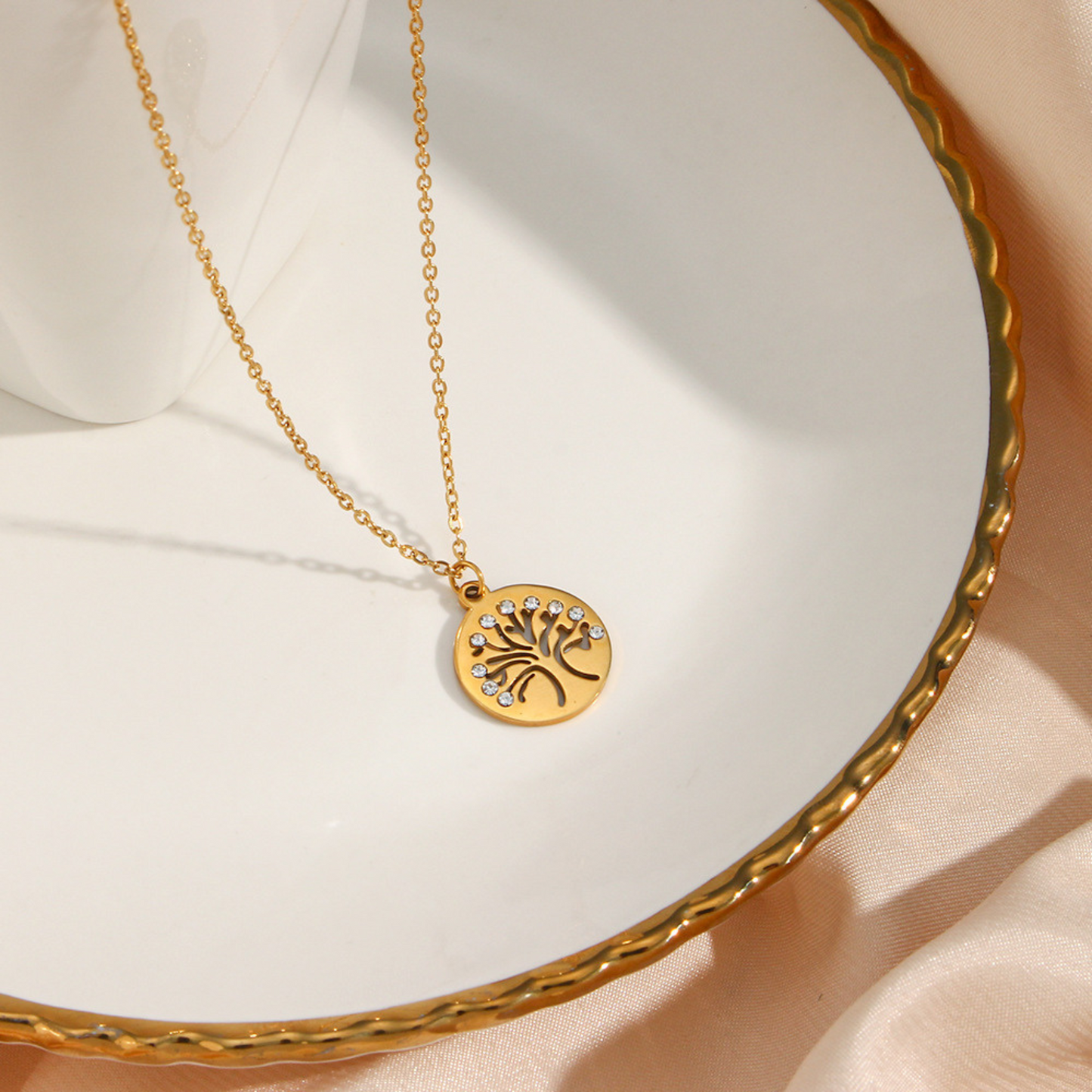 Minimalist Gold Zircon Coin Pendant Necklace for Women