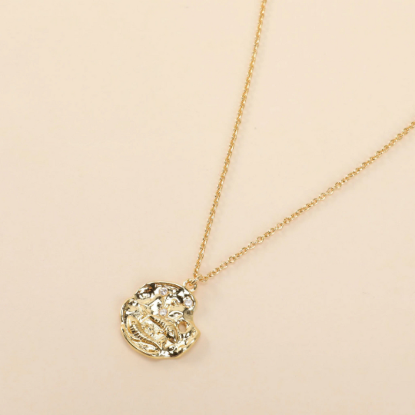 Gold sculpted Zodiac Pendant Necklace for Women