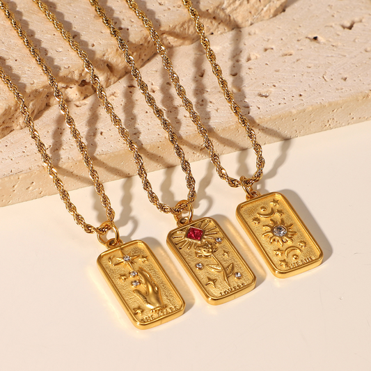 Vintage Gold Tarot Card Pendant Necklace for Women