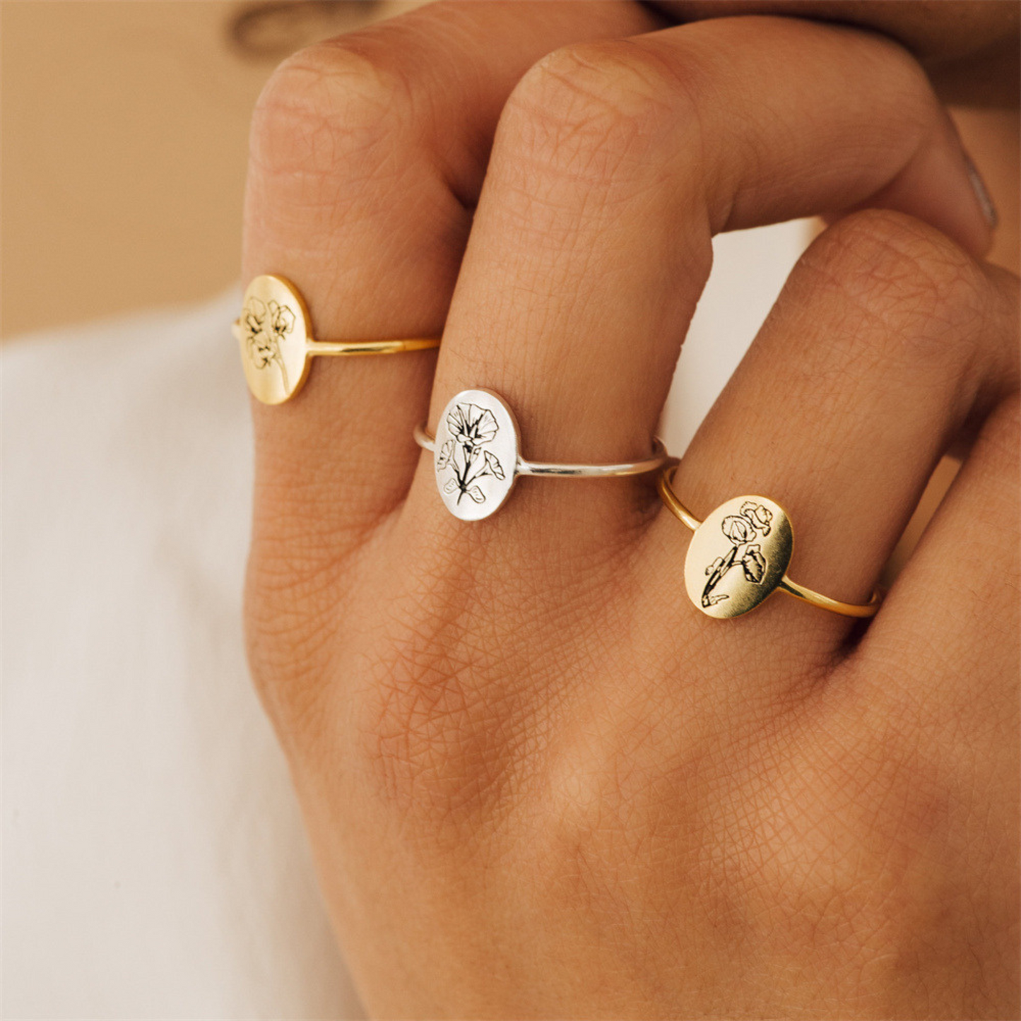 Minimalist Gold Birthstone Flower Rings for Women