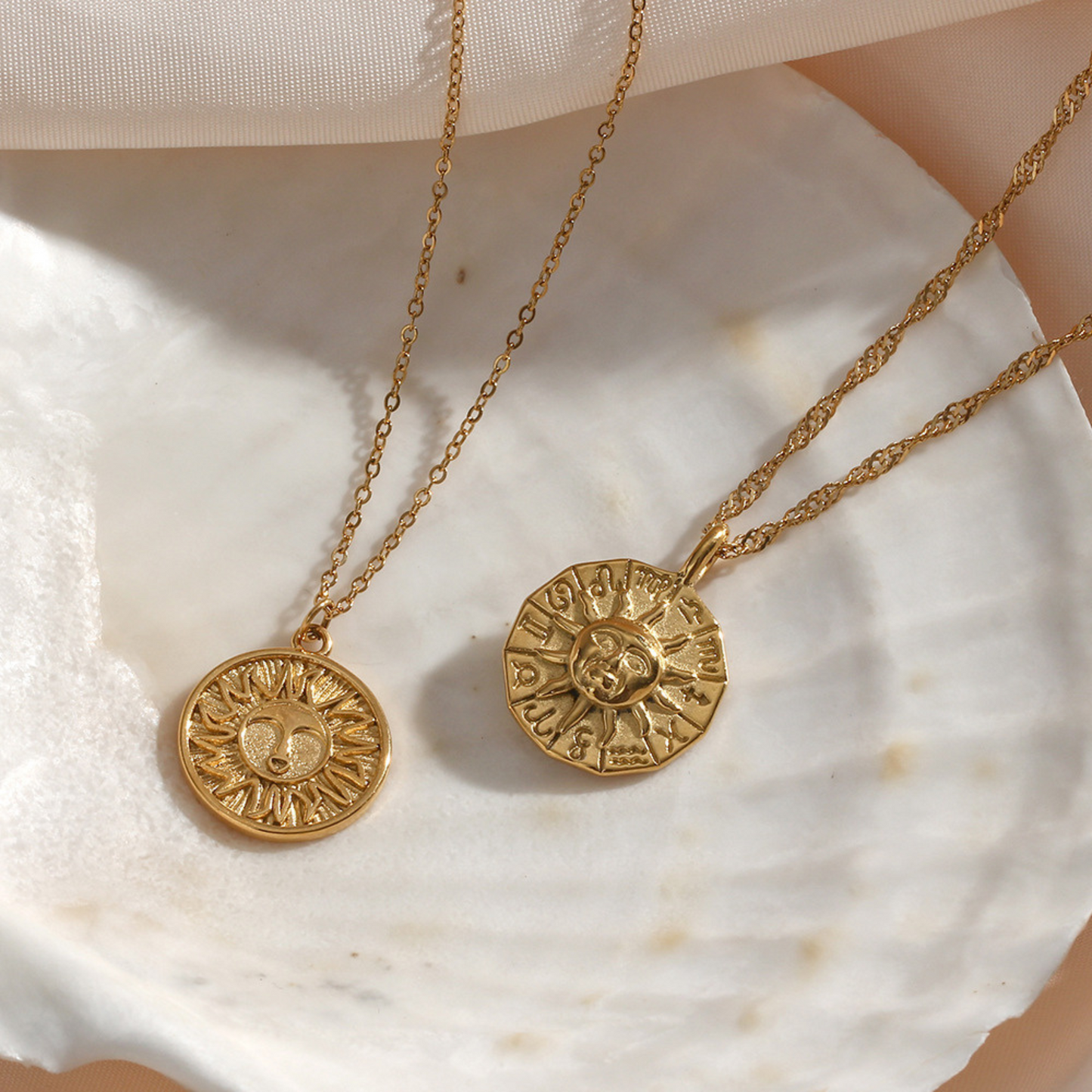 Gold Sun Coin Pendant Necklace for Women