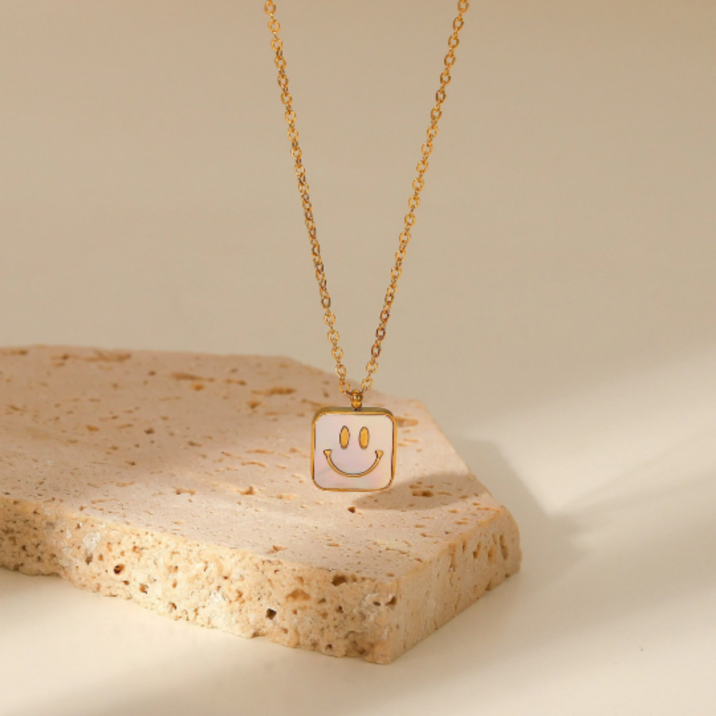 Gold Smile Face Pendant Necklace for Women