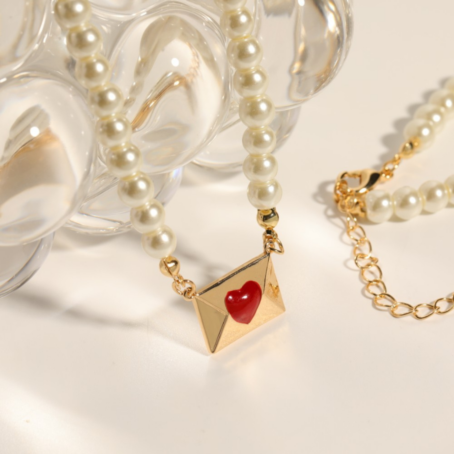 Gold Heart Letter Pearl Necklace for Women